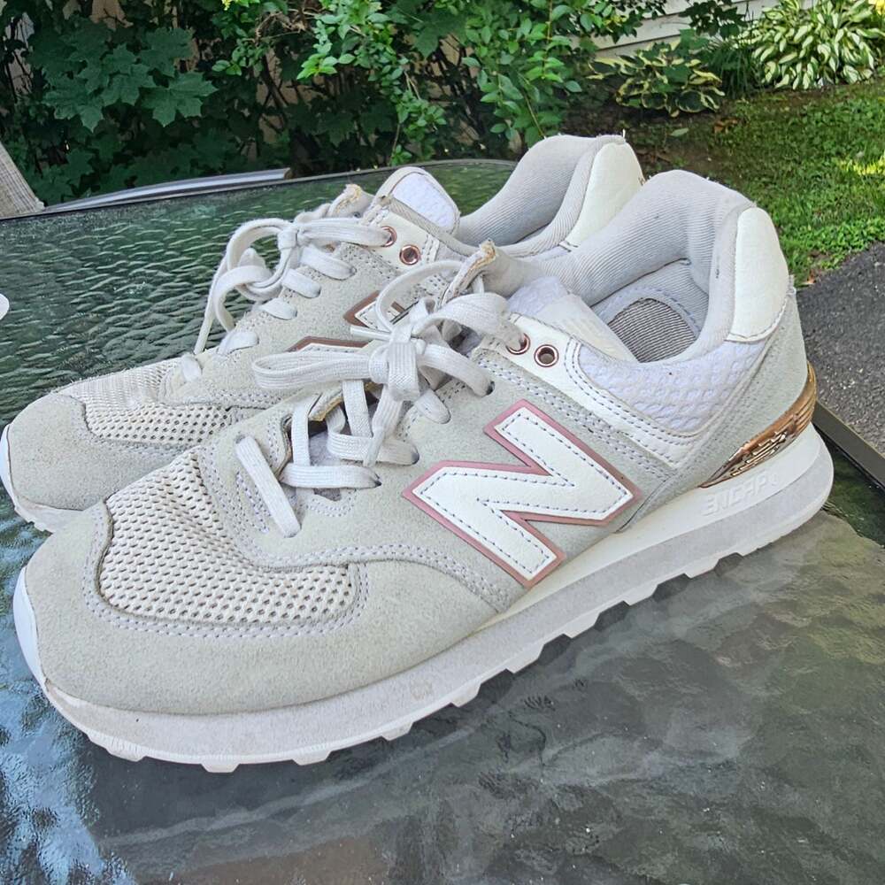 New Balance 574 ENCAP White Rose Gold Suede Mesh Sneakers Women's Size 7.5 B